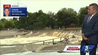 WATCH: Water rushes off roads near 'Ski Island' in northwest OKC
