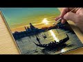 How to Draw a Sunset Scenery / Acrylic Painting for Beginners