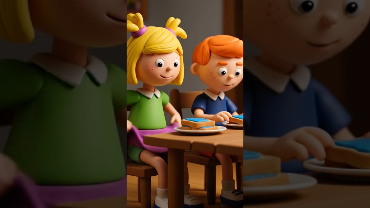 Kids Eating Blue Spread Toast And Fly 