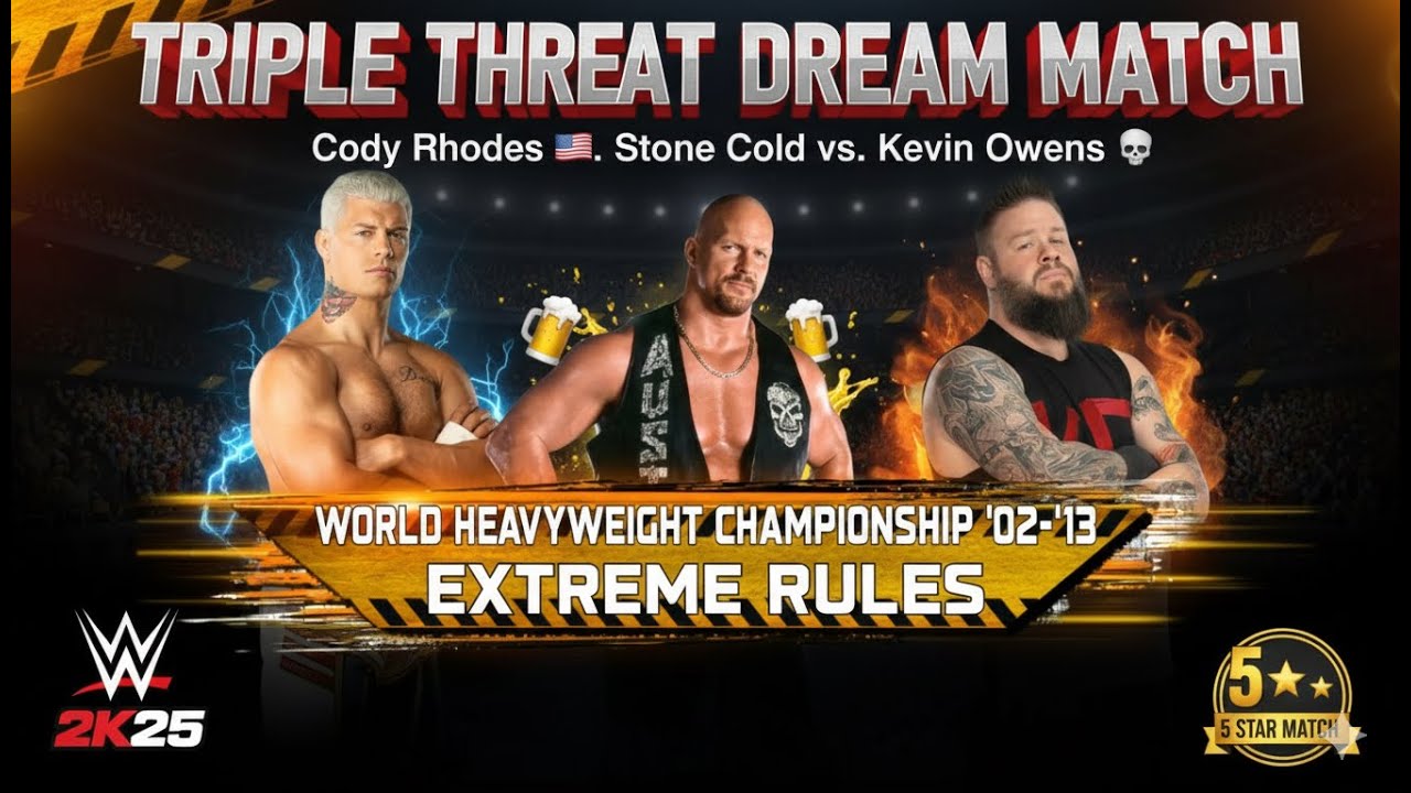 Cody Rhodes vs Stone Cold vs Kevin Owens (WWE 2K25) 🍺🇺🇸