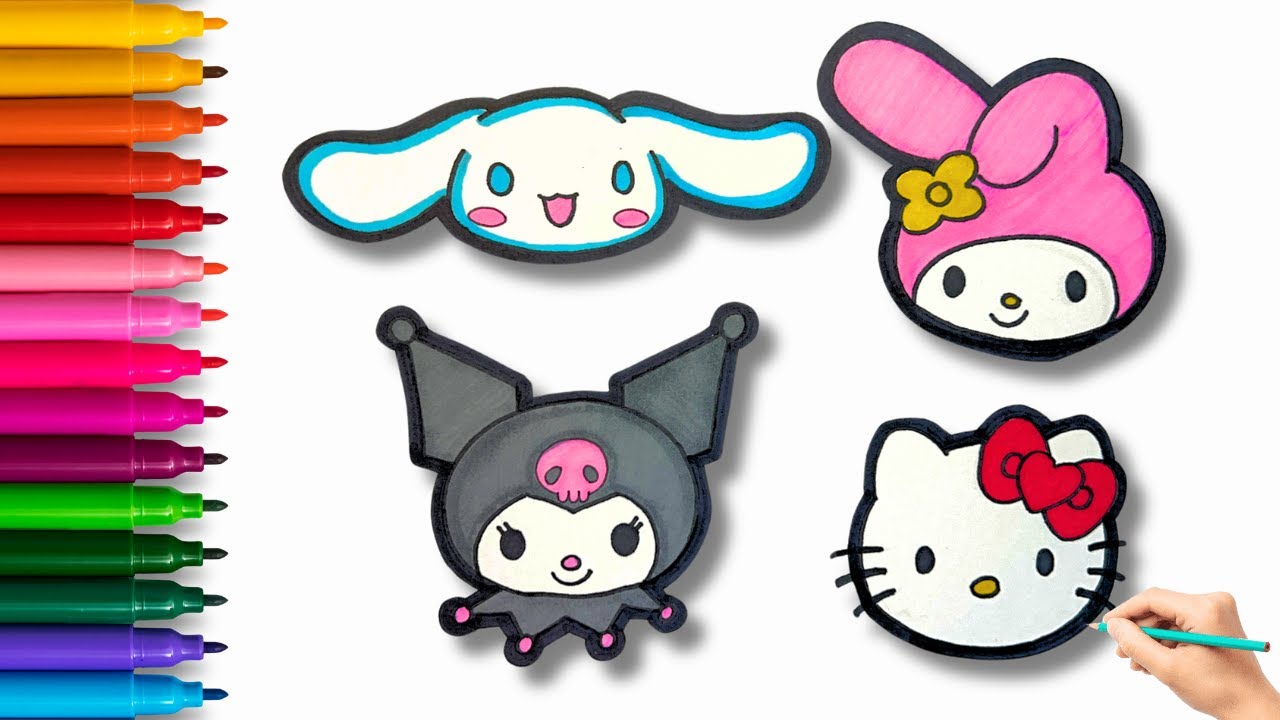 Draw and Color Hello Kitty, Kuromi, Cinnamaroll and My Melody # ...