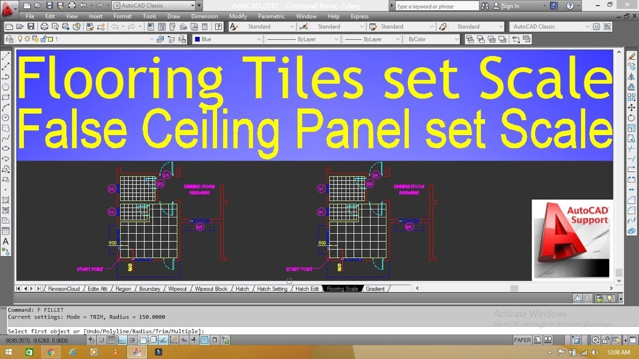 Flooring Plan Tiles False Ceiling Plan Panel Set Scale In Autocad Ii Hindi Urdu Tutorial