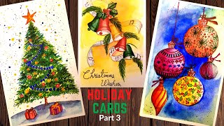 Christmas Card Watercolor: Part 3 | Simple Christmas Paintings | Tree, Bells, Baubles | #LipsitaArt
