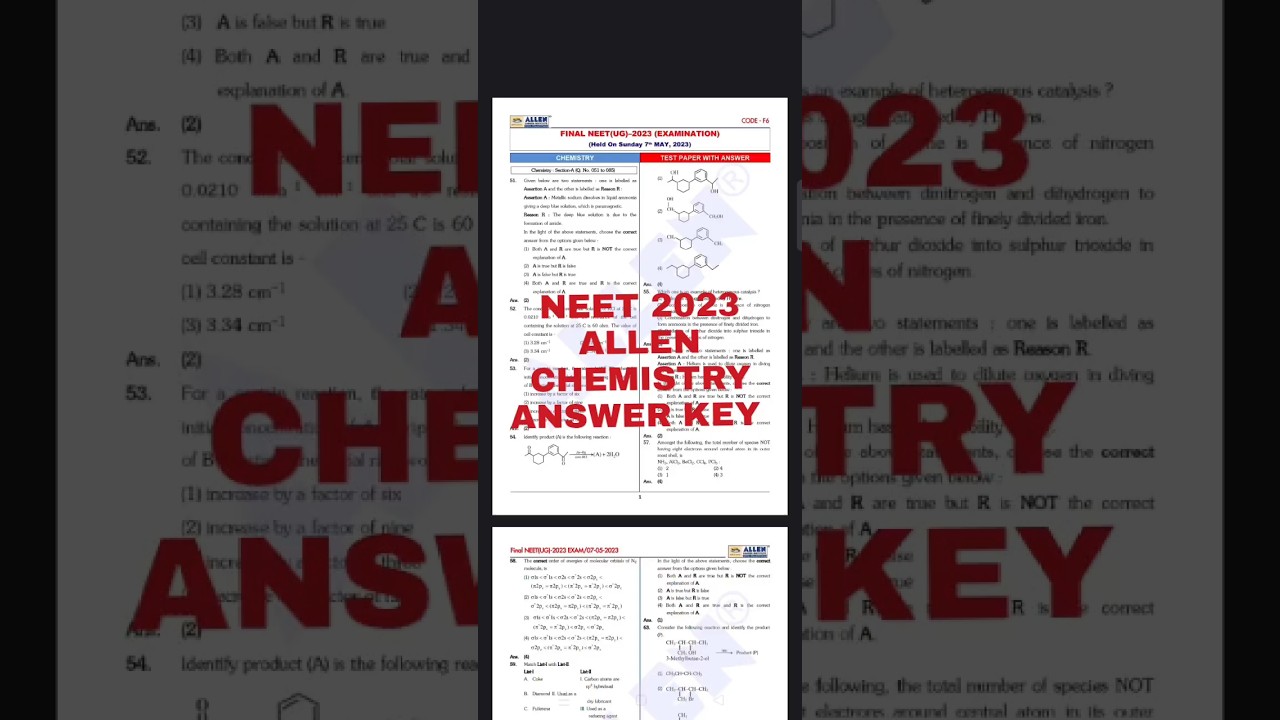 NEET 2023 ALLEN CHEMISTRY ANSWER KEY,, CHECK OUT YOUR ANSWER 