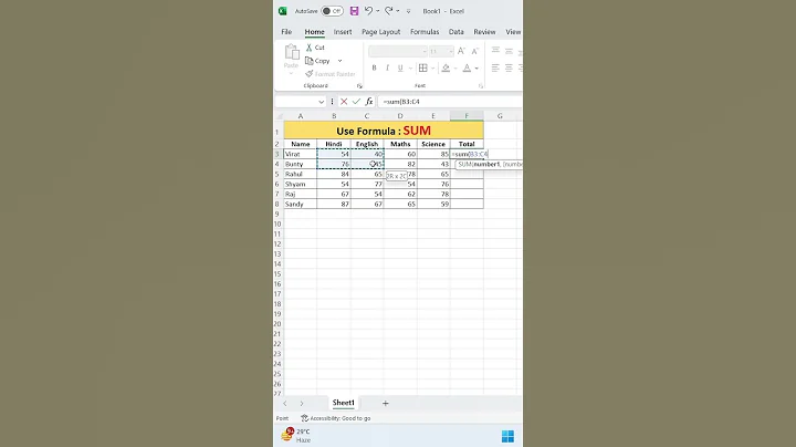 Excel : Sum formula