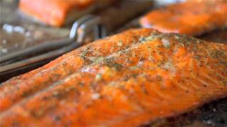 Cedar Plank Grilled Salmon Brushed with Bourbon and Maple Syrup