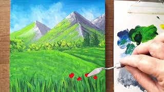 Como pintar uma bela pintura acrílica !! #montanhas paisagem #acrilic painting .