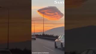 Fascinating 'UFO' looking lenticular orange cloud appears in the sky #shorts