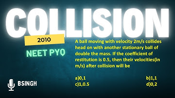 A ball moving with velocity 2m/s collides head on with another stationary ball of double the mass.