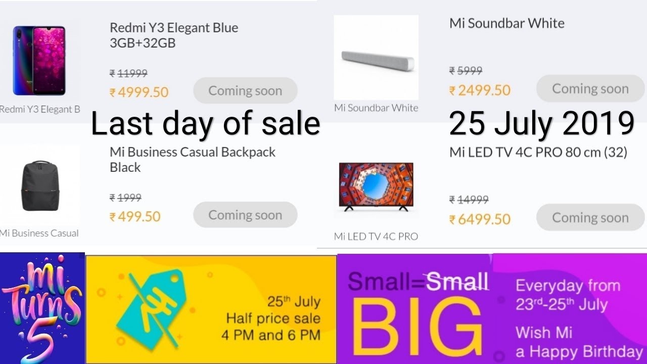 Mi 5th Anniversary sale 2019 Flash Sale Half Price Sale,Small=Big, Wish Mi,Mi offers On Mi Turns 5