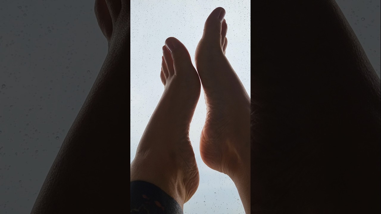Bare Feet On Rainy Window 🌧️ Touching The Glass With Toes