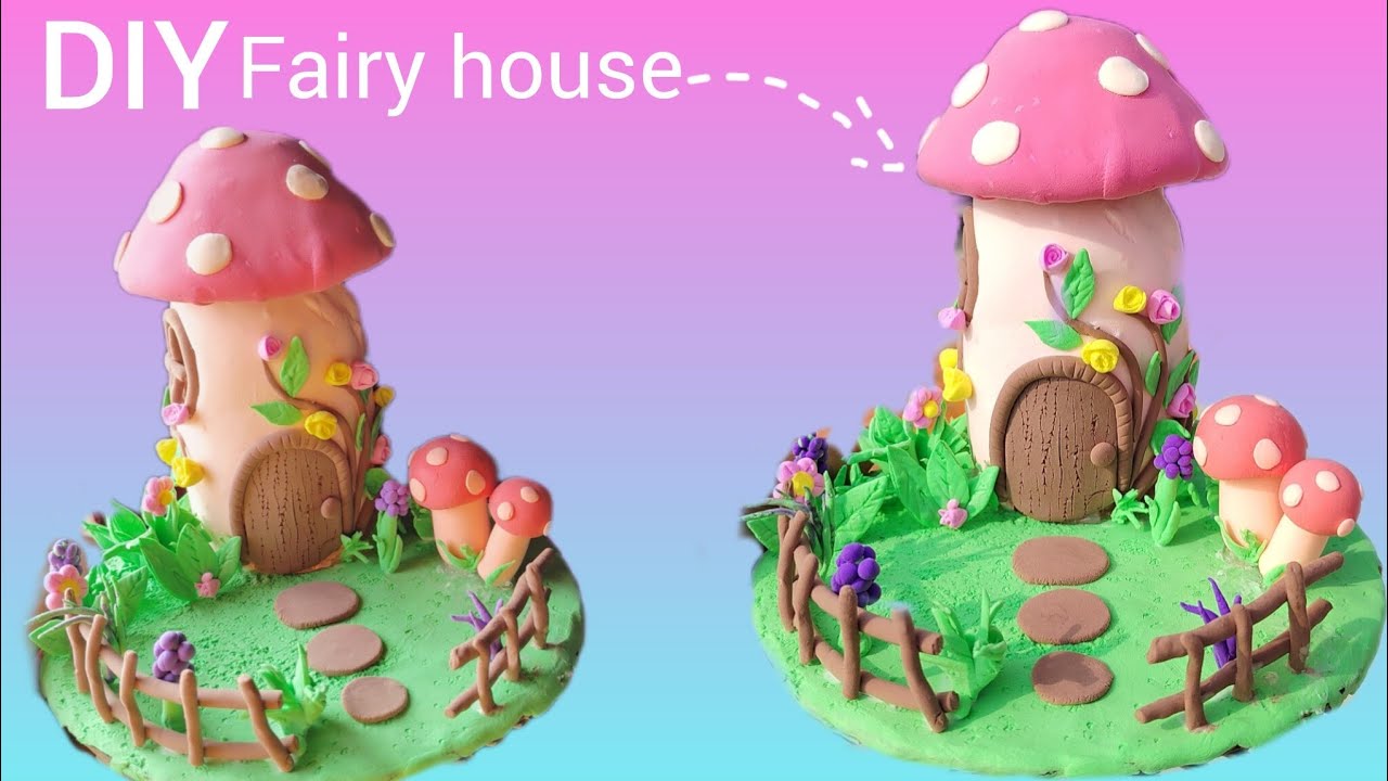 DIY fairy house with clay | beautiful mashroom fairy house diy #trending #diy
