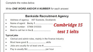 Cambridge IELTS 15 Listening Test 1 | Bankside Recruitment Agency | Full Test   Answers