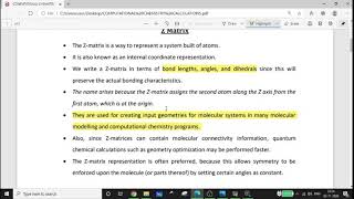 Internal Coordinate System- Z Matrix, Semester 2 MG University M.Sc Chemistry