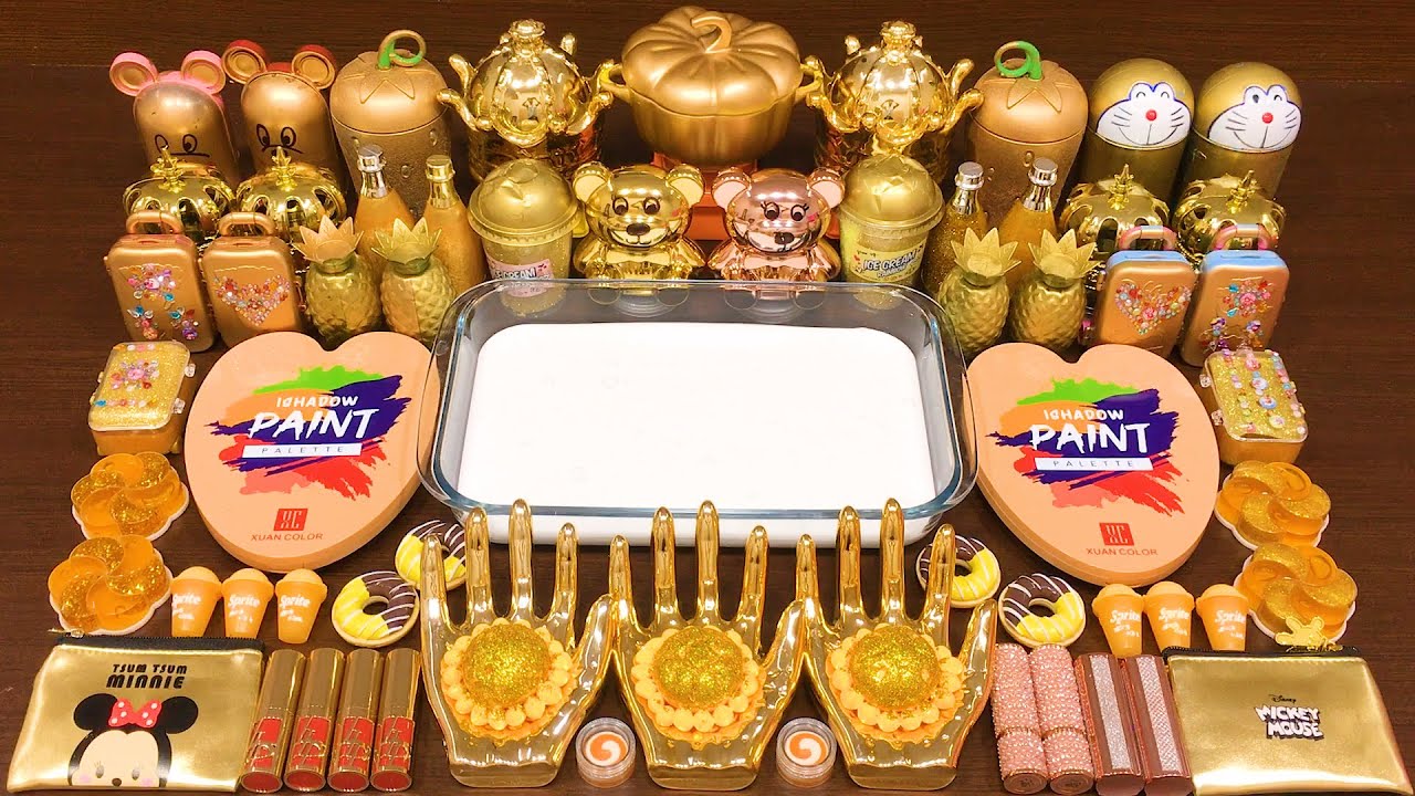 GOLD SLIME mix random into glossy Slime ! Satisfying Slime Video 