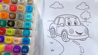 Easy Car Coloring for Kids 🚗❤️ | Cute Red Cartoon Car Coloring with Markers 