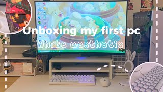 aesthetic desk makeover 🍒🖇unboxing my first pc, logitech mouse, manga cart, accessories