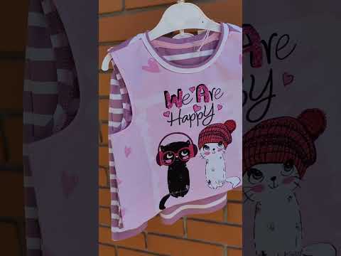 Костюм літній дівчинці, топ і спідниця Щасливі котики 110, видео 1