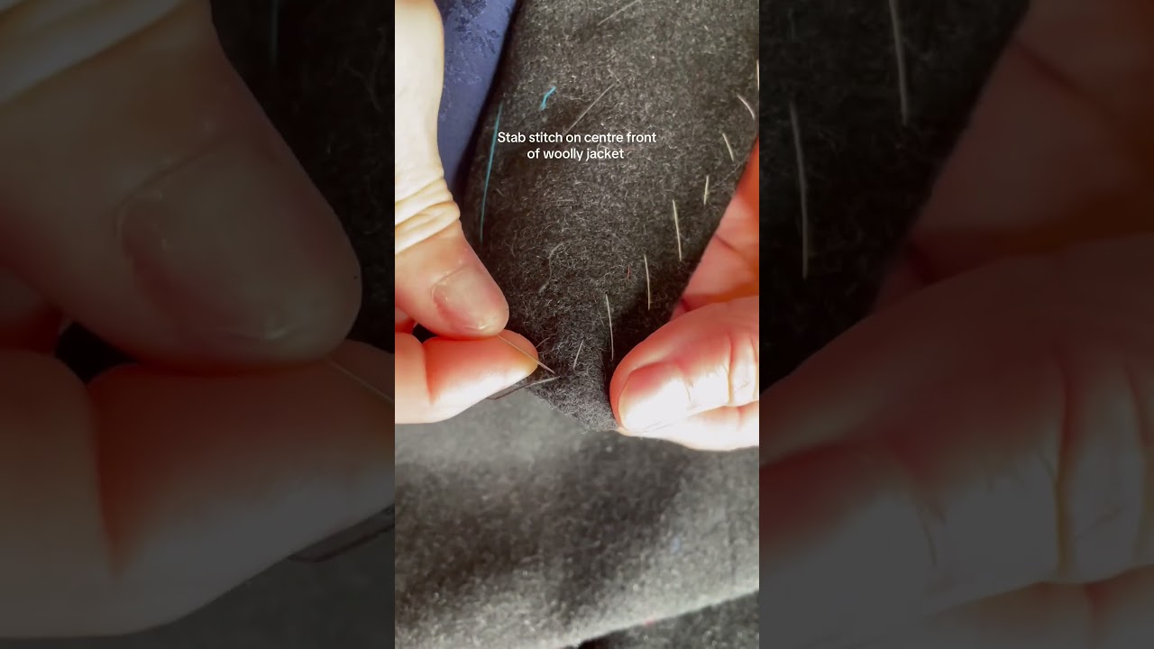 Stab stitch on centre front of woolly jacket www.makabespoke.co.uk++447856 244021