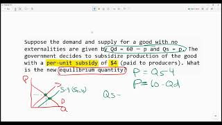 How to find equilibrium quantity when the market has a per unit subsidy