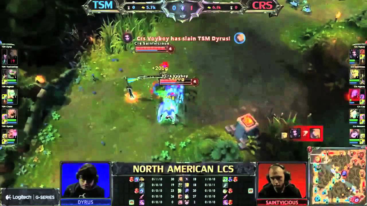 Voyboy gets first blood on Dyrus from great gank from Saintvicious