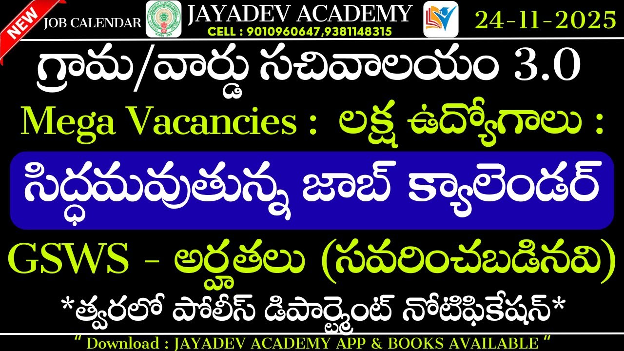 AP Grama Ward Sachivalayam Mega Notification 2025 | 1,00,000 Vacancies |Job Calendar |Qualifications