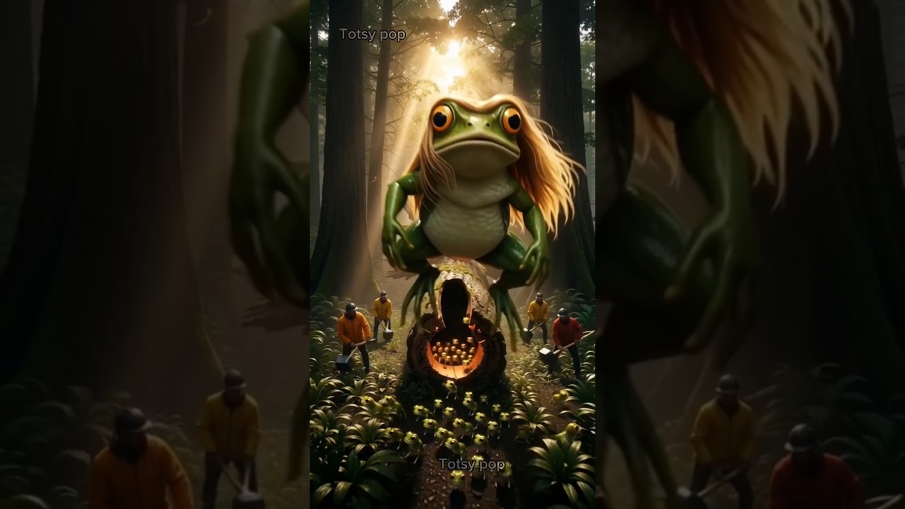 rescue frog with long straight blonde hair from giant log