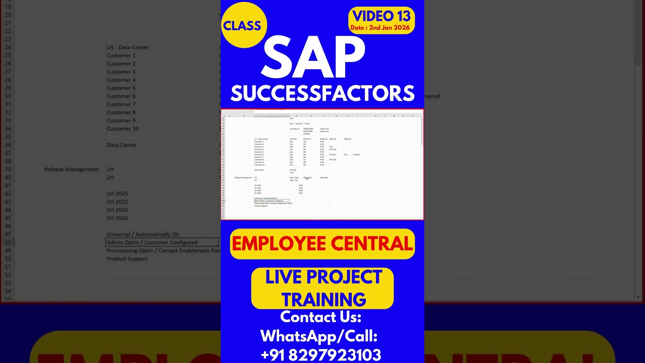 SAP SuccessFactors EC Training Online Tutorial Class 13 2nd Jan 2026 