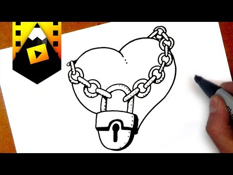 Video: How To Draw A Heart Lock With A Chain In Stages