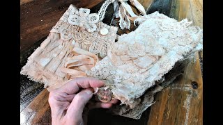 Shabby Chic Vintage Mini Lace Journal "Cherish" with Overwrap Skirt Full Flip Through