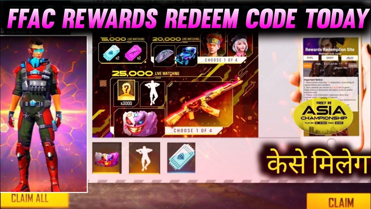Free Fire Asia Championship Match Day 2 Redeem Code Today | Free Fire Redeem Code For Today