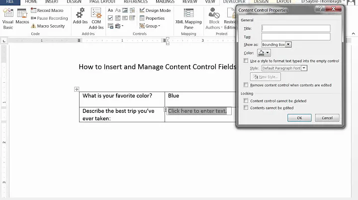 How to Insert and Use Content Control Fields in Word 2013