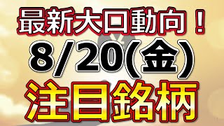 最新大口動向！自社株買い！【8月20日(金)の注目銘柄まとめ】本日の株式相場振り返りと明日の注目銘柄・注目株・好材料・サプライズ決算を解説、株式投資の参考に。