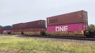 A slow moving Eastbound Union Pacific mega stack that took 18 minutes to pass on the Kansas Sub !