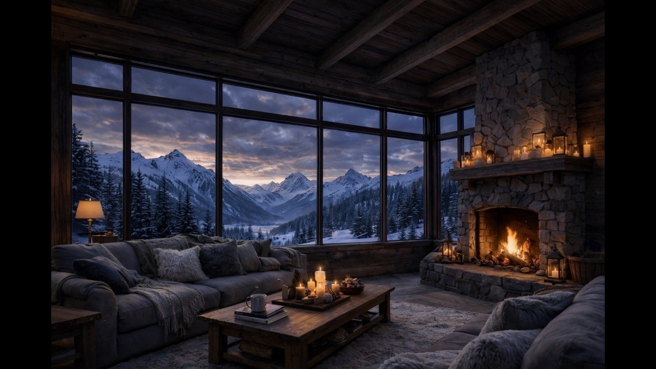Snowy Mountain Cabin Ambience ❄️ Cozy Fireplace & Winter Views for Deep Relaxation