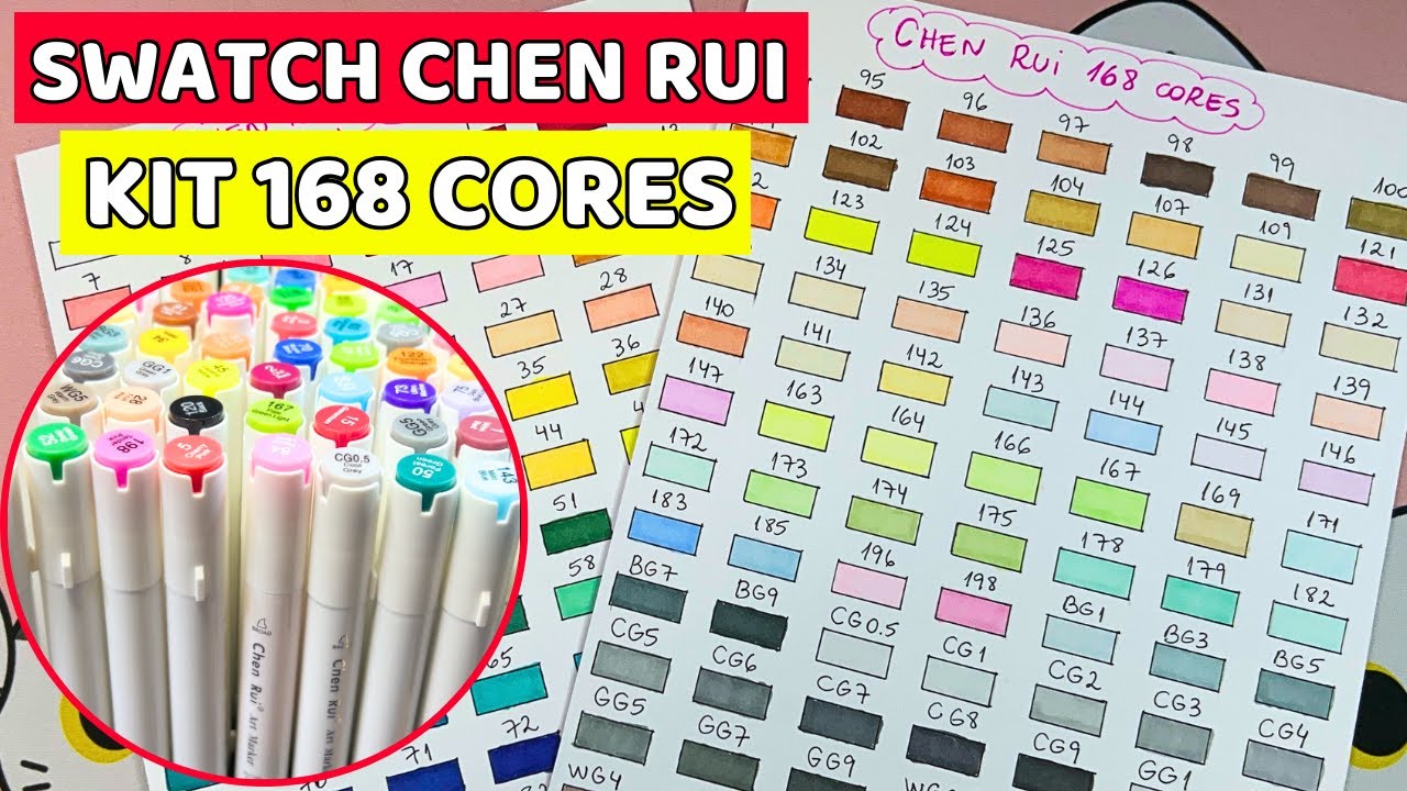 🎨 SWATCH DO KIT DE 168 CORES DOS MARCADORES CHEN RUI