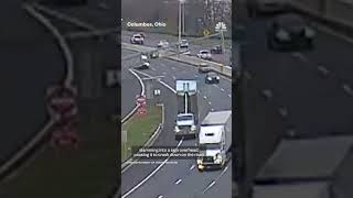 Video shows a dump truck slamming into a sign on Ohio highway