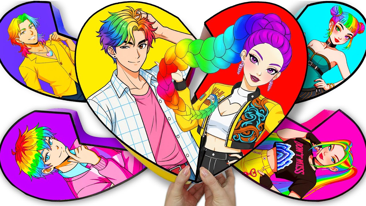 💖Paper DIY💖 KPOP DEMON HUNTERS Couple RUMI x JINU 🌈 All Kpop Demon Hunters Colorful Hair Unboxing!