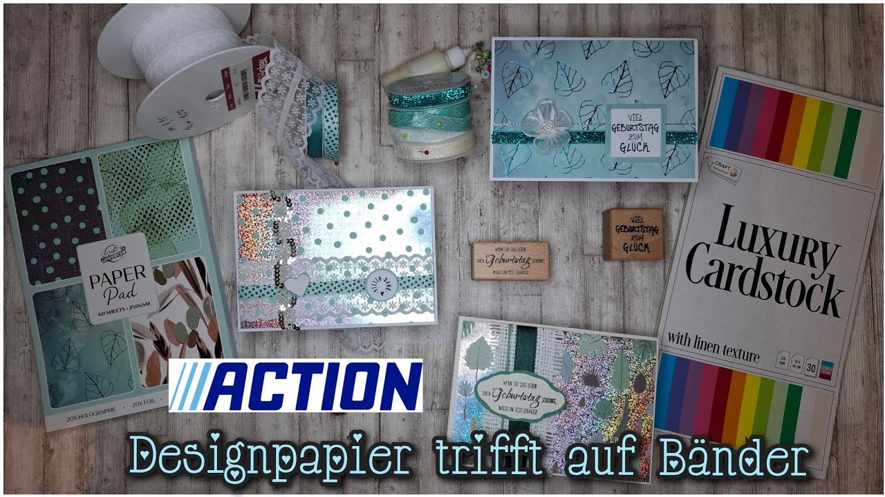 Action-Basteln: Designpapier + Geschenkbänder - einfache Karten, schick und schnell