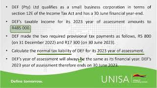 Normal tax calculation SBC 2023