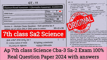 Ap 7th class General Science Sa2 💯real question paper 2024 with answer|7th cba-3 Sa2 science paper