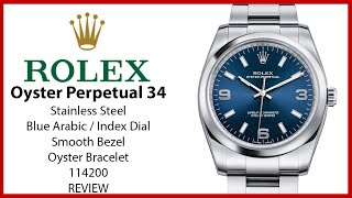 ▶ Rolex Oyster Perpetual Date 34 Stainless Steel Blue Dial Smooth Oyster Bracelet 114200 - REVIEW
