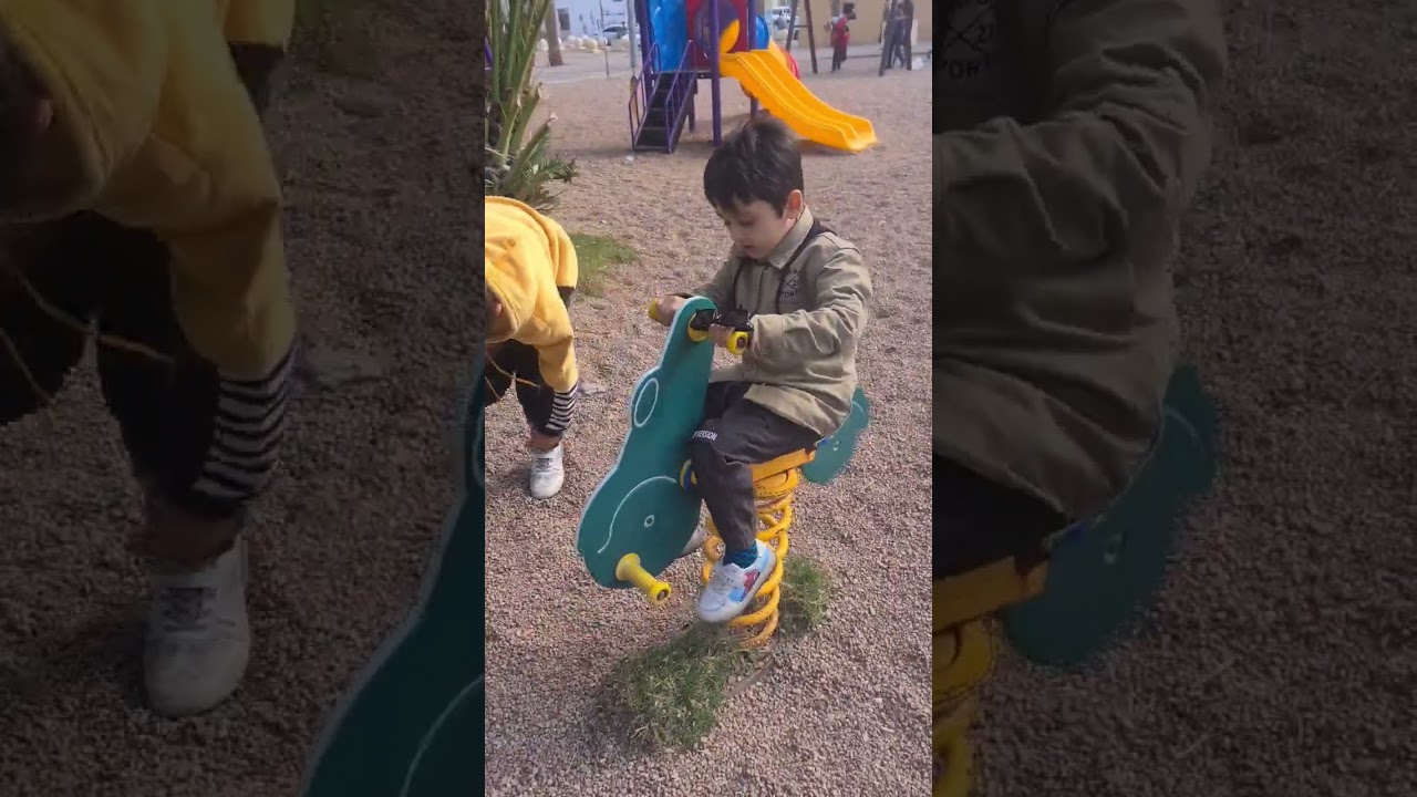 Riding on rocking horse with spring at the park ⛱️😎 