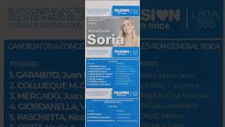 ELECCIONES MUNICIPALES DEL 12 DE MARZO DE 2023 CIUDAD DE GENERAL ROCA PASION POR ROCA LISTA 368