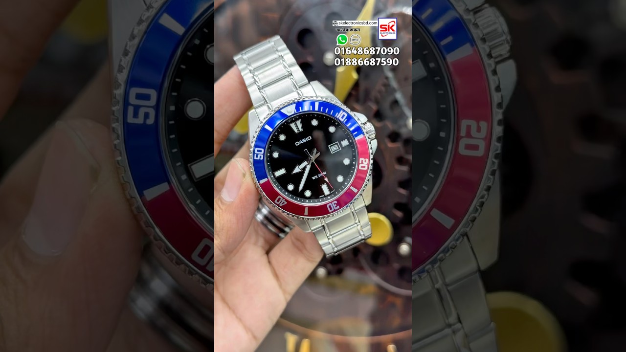 Casio Pepsi Bezel Duro Black Dial Men's Watch- MDV-107D-1A3V 