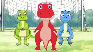 Baby Tyrant Dinosaur And Red Tyrant Dinosaur Playing Soccer. Which Team Will Win?  Dinosaur Family