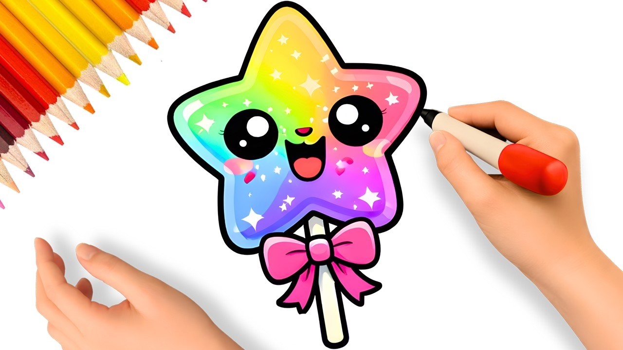HOW TO DRAW A CUTE STAR LOLLIPOP EASY ⭐🍭