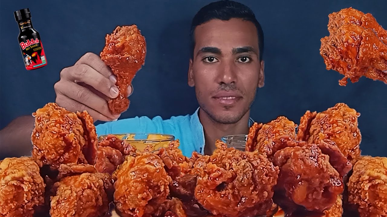 ASMR Spicy Fried Chicken Nuclear Fire Sauce Cheesy MUKBANG