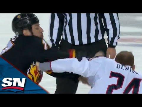 Milan Lucic Exchanges Heavy Blows With Mathieu Olivier In Centre-Ice Tilt