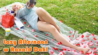Lazy Afternoon Picnic with Ronald Dahl 📖 on Rose Petals Carpet 🌹 | Tube Top Dress & Sheer Nylon ❤️